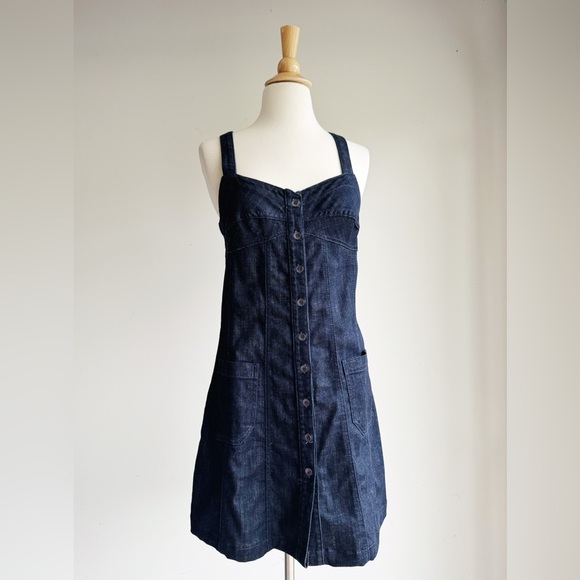 7 FOR ALL MANKIND Dark Denim Cross Strap Jumper M - Picture 1 of 6